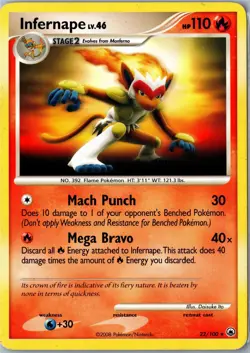 Infernape Majestic Dawn 22/100 Rare Heavily Played - Pokemon Card - Image 1