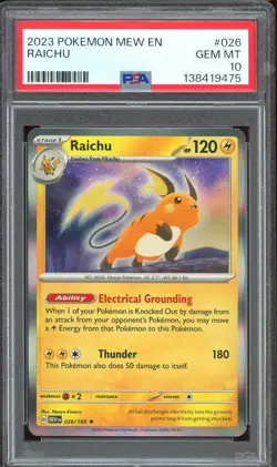 Pokemon TCG Scarlet & Violet 151 English #026 Raichu Holo Rare PSA 10 - Image 1