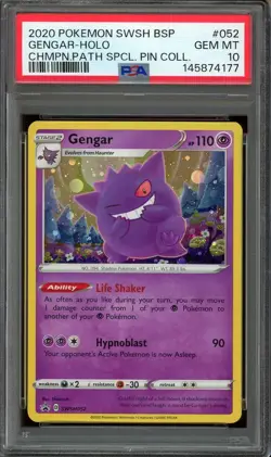 2020 Pokemon Champion's Path Pin #SWSH052 Gengar Holo Promo PSA 10 GEM MINT - Image 1