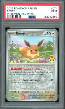 PSA 9 MINT - Eevee #074 Prismatic Evolutions Pokemon Day 2025 Stamped - Image 1