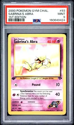 2000 Pokemon Gym Challenge 93 Sabrina's Abra 1st Edition PSA 9 Mint - Image 1