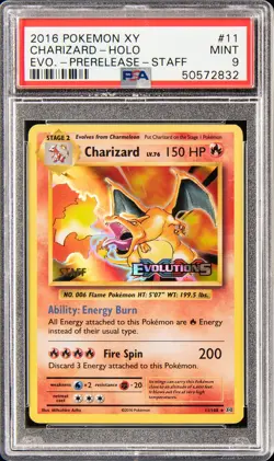 2016 POKEMON XY EVOLUTIONS PRERELEASE-STAFF #11 CHARIZARD-HOLO PSA 9 - Image 1