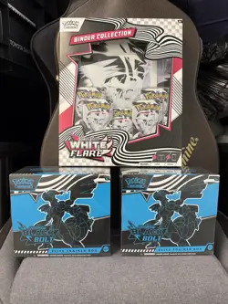Pokemon White Flare Binder Collection and 2 Black Bolt Elite Trainer Boxes New - Image 1