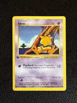 Abra 1st Edition Shadowless Base Set Unlimited Vintage Pokemon Card LP - Image 1