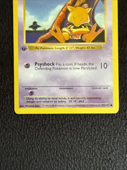Abra 1st Edition Shadowless Base Set Unlimited Vintage Pokemon Card LP - Image 3