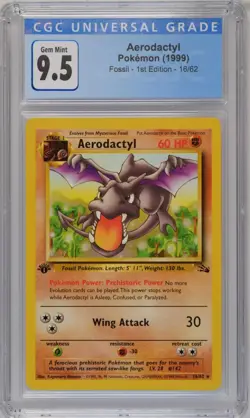 Pokemon 1st Edition Fossil Aerodactyl 16/62 CGC 9.5 Blue Label (New Label 10) - Image 1