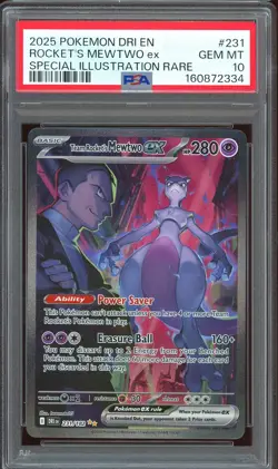 2025 Pokemon SV Destined Rivals #231 Team Rocket's Mewtwo ex SIR PSA 10 GEM MINT - Image 1