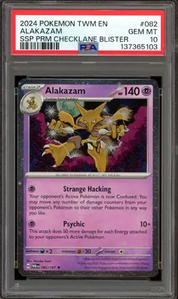 Pokemon TCG Surging Sparks Premium Checklane Blister #082 Alakazam Cosmos PSA 10 - Image 1
