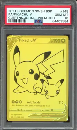 2021 Pokemon TCG SWSH Celebrations UPC #SWSH145 Pikachu V Gold Promo PSA 10 GEM - Image 1