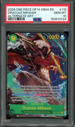 PSA 10 GEM MINT - #119 Dracule Mihawk OP14 The Azure Sea's Seven Alt Art - Image 1