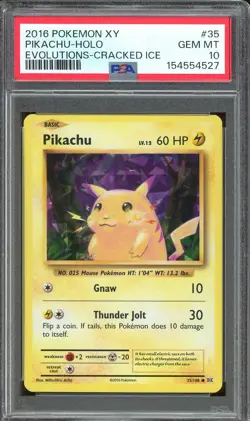 2016 Pokemon TCG XY Evolutions #35 Pikachu Cracked Ice Holo PSA 10 GEM MINT - Image 1