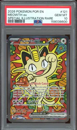 2026 Pokemon TCG ME Perfect Order #121 Meowth ex Special Illustration PSA 10 GEM - Image 1