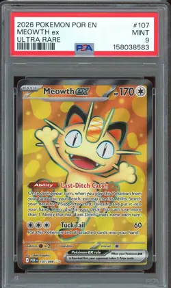 2026 Pokemon TCG ME Perfect Order #107 Meowth ex Ultra Rare PSA 9 - Image 1
