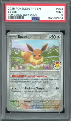 PSA 9 MINT - Eevee #074 Prismatic Evolutions Pokemon Day 2025 Stamped - Image 1