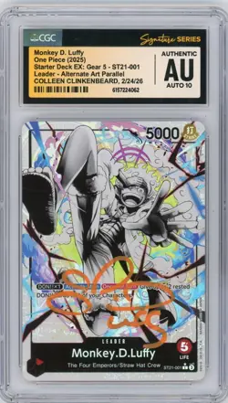 CGC Auth Auto 10 C. Clinkenbeard Monkey.D.Luffy ST21-001 SDEX Gear 5 Alt Art Par - Image 1