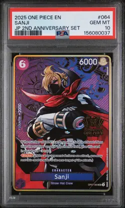 2025 ONE PIECE JAPANESE 2ND ANNIVERSARY SET #064 SANJI PSA 10 - Image 1