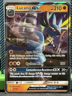 Pokemon TCG Lucario GX SM100 SM Promos Rare Holo Card LP - Image 1