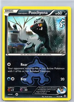 TEAM AQUA'S POOCHYENA 16/34 COMMON DOUBLE CRISIS POKEMON MODERATELY PLAYED - Image 1