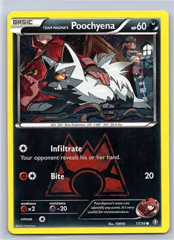 TEAM MAGMA'S POOCHYENA 17/34 COMMON DOUBLE CRISIS POKEMON MODERATELY PLAYED - Image 1