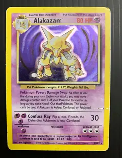 Pokemon TCG Alakazam 1/102 Base Set Holo Rare Unlimited 1999 - Image 1
