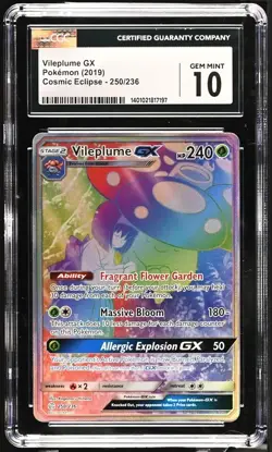 VILEPLUME GX SECRET RARE #250/236 - 2019 POKEMON COSMIC ECLIPSE CGC GEM MINT 10 - Image 1