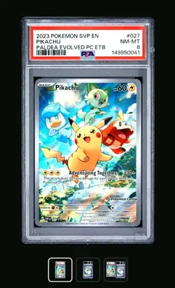 2023 POKEMON PALDEA EVOLVED POKEMON CENTER ETB PROMO SVP #027 PIKACHU PSA 8 - Image 1