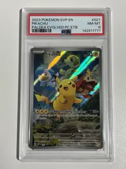 PSA 8 - Pikachu 027 Pokemon Center Paldea Evolved Elite Trainer Box Promo Card - Image 1