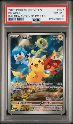2023 POKEMON PALDEA EVOLVED POKEMON CENTER ETB PROMO SVP #027 PIKACHU PSA 8 - Image 1