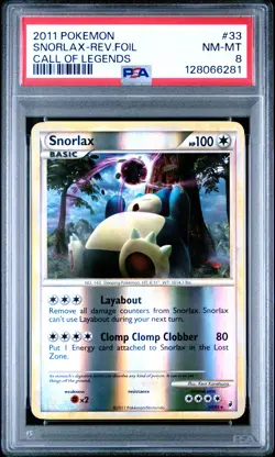 2011 POKEMON CALL OF LEGENDS #33 SNORLAX-REVERSE FOIL PSA 8 - Image 1