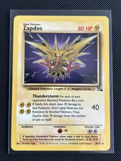 Zapdos 30/62 Non Holo Rare Fossil Vintage Pokemon LP - Image 1