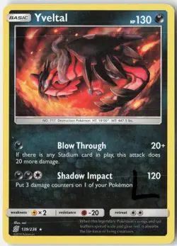 Yveltal 139/236 Holo Rare Unified Minds Pokemon Lightly Played - Image 1