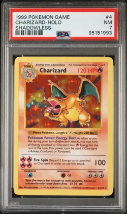 1999 POKEMON BASE SET SHADOWLESS #4 CHARIZARD-HOLO PSA 7 - Image 1