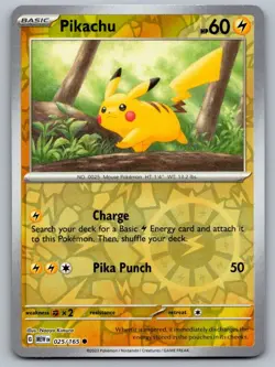 Pikachu 025/165 Common 151 Pokemon Reverse Holo Lightly Played - Image 1