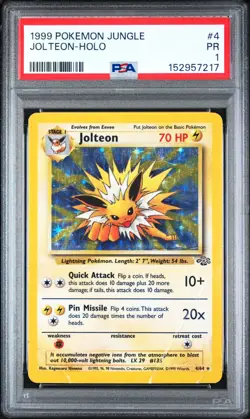 1999 POKEMON JUNGLE #4 JOLTEON-HOLO PSA 1 - Image 1