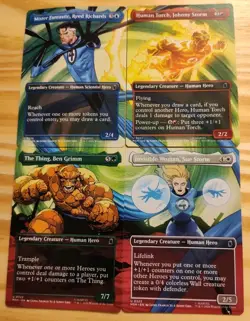 MTG Marvel Super Heroes Fantastic Four Borderless Scene Set (4 Cards) Magic Used - Image 1