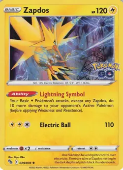 Zapdos 029/078 Holo Rare from Pokemon GO in NM condition - Image 1