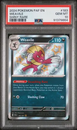 2024 POKEMON PAF EN-PALDEAN FATES SHINY RARE #183 WEAVILE PSA 10 - Image 1