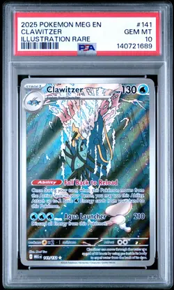 PSA 10 Pokemon TCG 2025 Pokemon Meg En-Mega Evolution #141 Clawitzer GEM MT - Image 1
