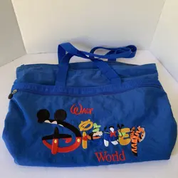 VIntage Walt Disney World Blue Embroidered Character Nylon Zip Up Tote w/Handles - Image 1
