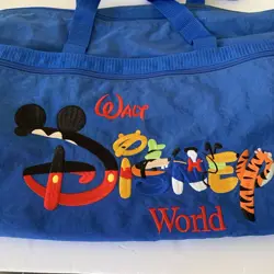 VIntage Walt Disney World Blue Embroidered Character Nylon Zip Up Tote w/Handles - Image 2