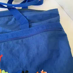 VIntage Walt Disney World Blue Embroidered Character Nylon Zip Up Tote w/Handles - Image 5