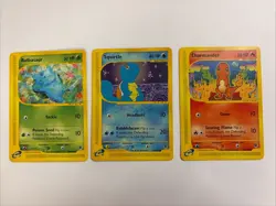 Lot Of 3 Expedition E Reader Pokemon Cards Charmander Squirtle Bulbasaur 2002 - Image 1