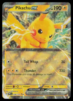 PIKACHU EX 028/131 PRISMATIC EVOLUTIONS HOLO POKEMON CARD NEAR MINT - Image 1