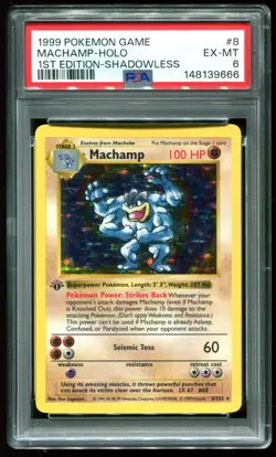 PSA 6 Machamp 1st Edition Shadowless Holo Rare Base Set 1999 Pokemon Card #8 - Image 1