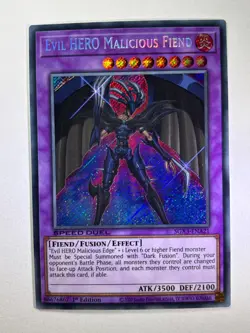Evil HERO Malicious Fiend SGX3-ENA21 Secret Rare 1st Edition YuGiOh Card NM - Image 1