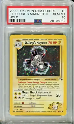 PSA 10 GEM MINT Pokemon LT. SURGE'S MAGNETON Holo Gym Heroes 8/132 Unlimited - Image 1
