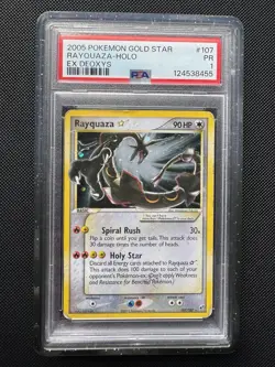 Pokemon TCG 2005 Rayquaza Star Gold Star Holo EX Deoxys 107/107 PSA 1 - Image 1