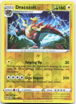 Dracozolt 065/189 Rare Darkness Ablaze Pokemon Reverse Holo Near Mint - Image 1