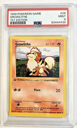 Pokemon 1999 Base Set 1st Edition Shadowless Growlithe 28 PSA 9 MINT - Image 1