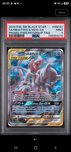 Mewtwo & Mew Gx SM191 Power Partnership Tins Sm Black Star Promo Pokemon PSA 9 - Image 1